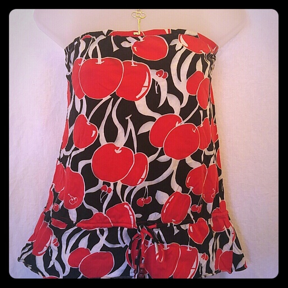 Lux Cherry Print Tube Top - Picture 1 of 7